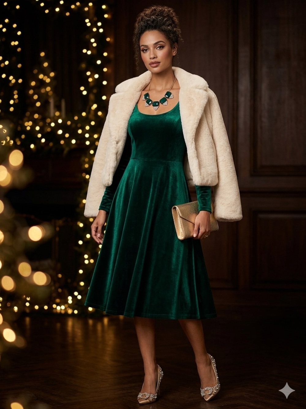 Petite Hack! Emerald Green Velour Skater Dress - Fits Adult 4-6 - EUC